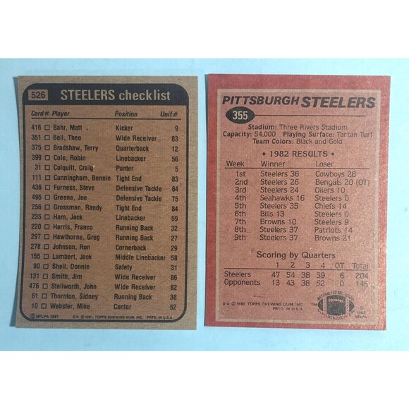 2) FRANCO HARRIS Pittsburgh Steelers Topps Team Leaders Cards 1981 & 1983 - Picture 2 of 2